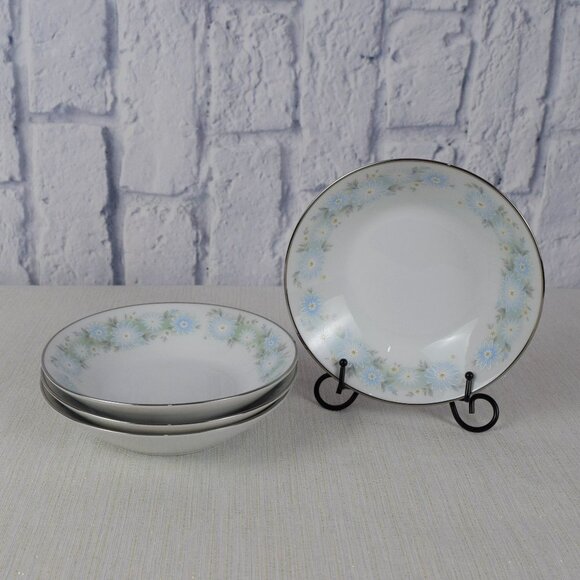 Noritake Blue Charm Flowers Platinum Bowls 4-Set - Picture 1 of 10